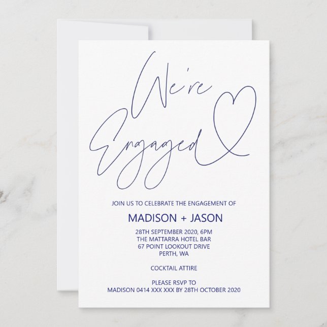 Invitations du Blue Heart Engagement Party de la m (Devant)