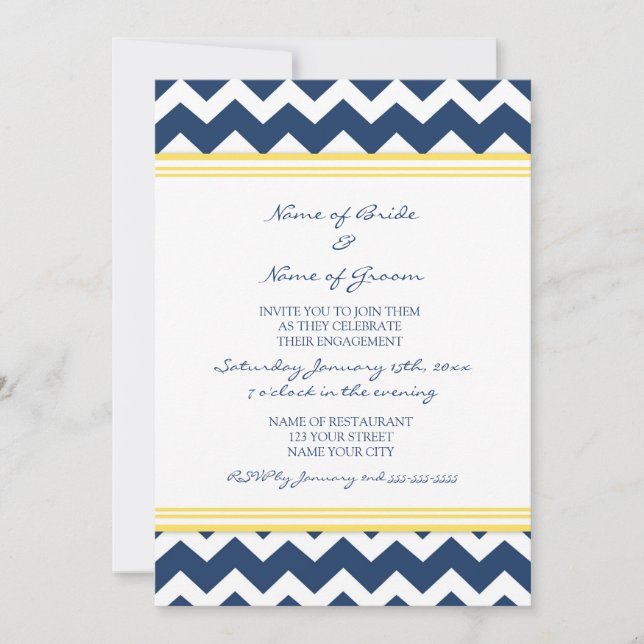 Invitations du Blue Lemon Chevron Engagement Party (Devant)