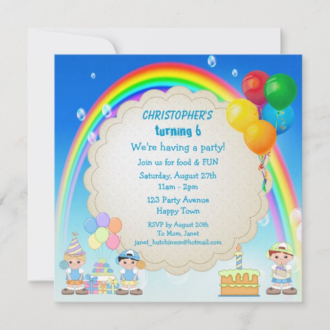 Invitations du Boy's Rainbow & Cake Birthday Party (Devant)
