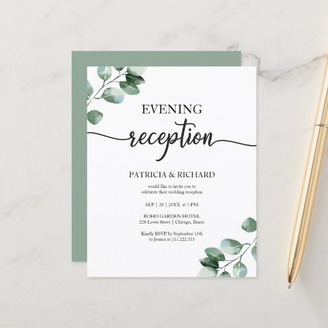 Invitations du budget de réception du soir mariage (Devant/Arrière en situation)