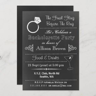 Invitations du Chalkboard Bachelorette Party