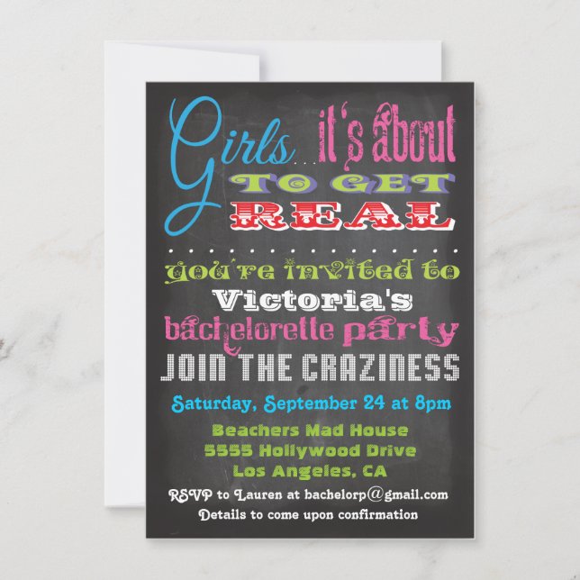 Invitations du Chalkboard Bachelorette Party (Devant)