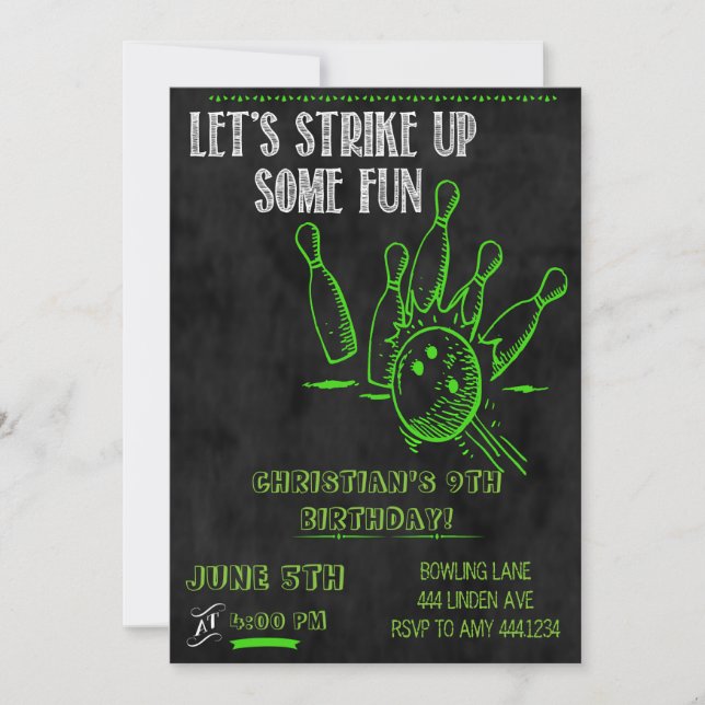Invitations du Chalkboard Bowling Party (Devant)