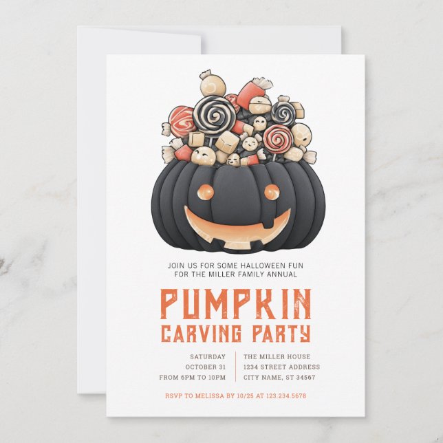 Invitations du Citrouille de sculpture d'Halloween (Devant)