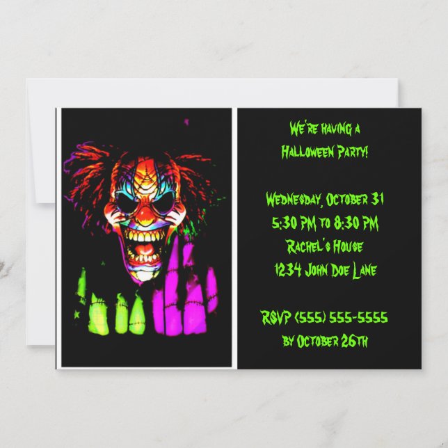 Invitations du Clown Halloween Party (Devant)