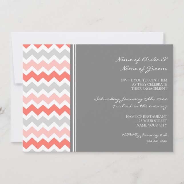 Invitations du Coral Grey Chevron (Devant)