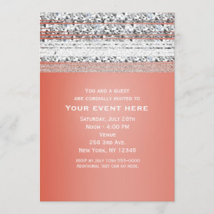 Invitations du Coral Peach Dipped Silver Bling Par