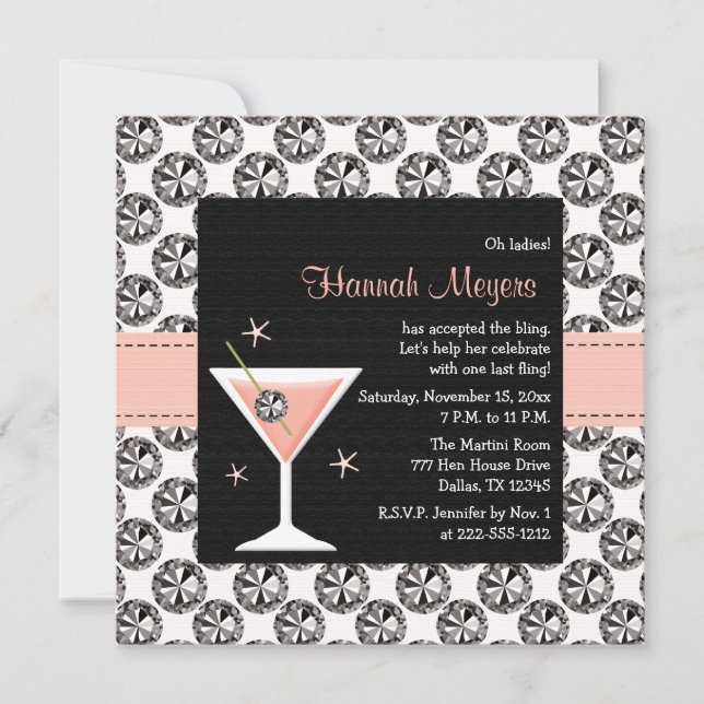 Invitations du Diamonds Martini Bachelorette Party (Devant)