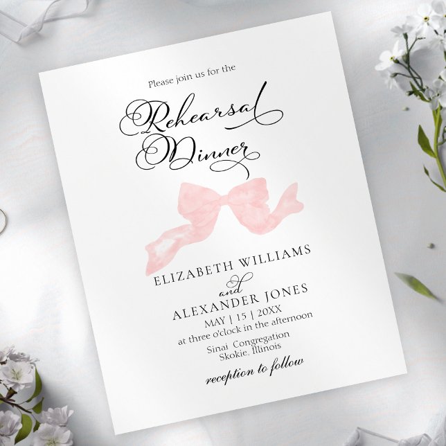Invitations du dîner de répétition | Bow rose (Créateur téléchargé)