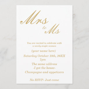 Invitations du Divorce Party (blanc et or)