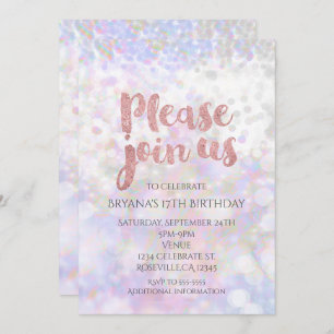 Invitations du Glam Party Pink Sparkle Iridescente