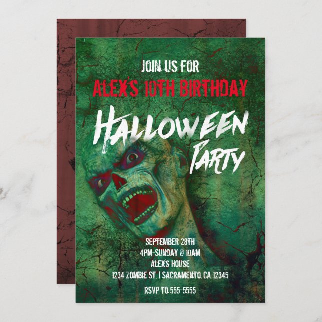 Invitations du Green Zombie Halloween Party (Devant / Derrière)