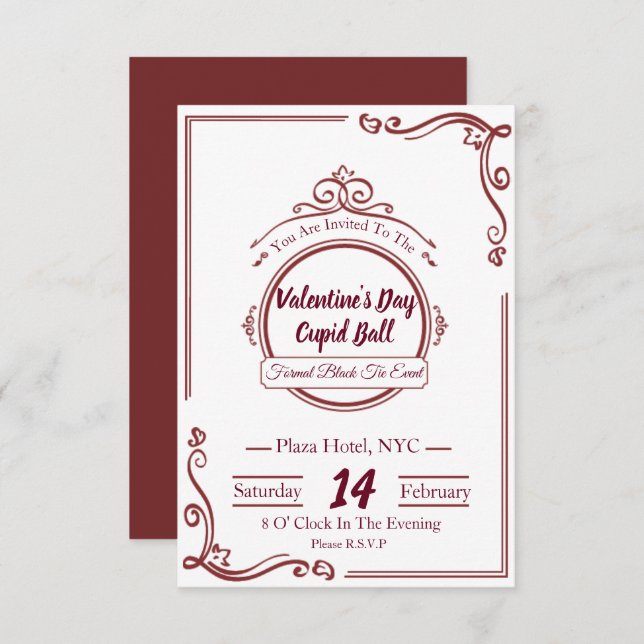 Invitations du Jour des Valentines de luxe (Devant / Derrière)