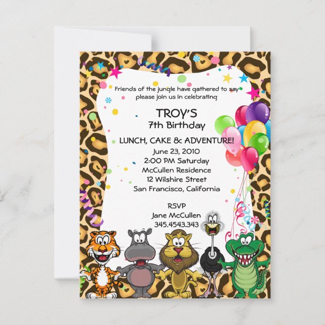 Invitations du Jungle Safari pour la fête d'annive (Devant)