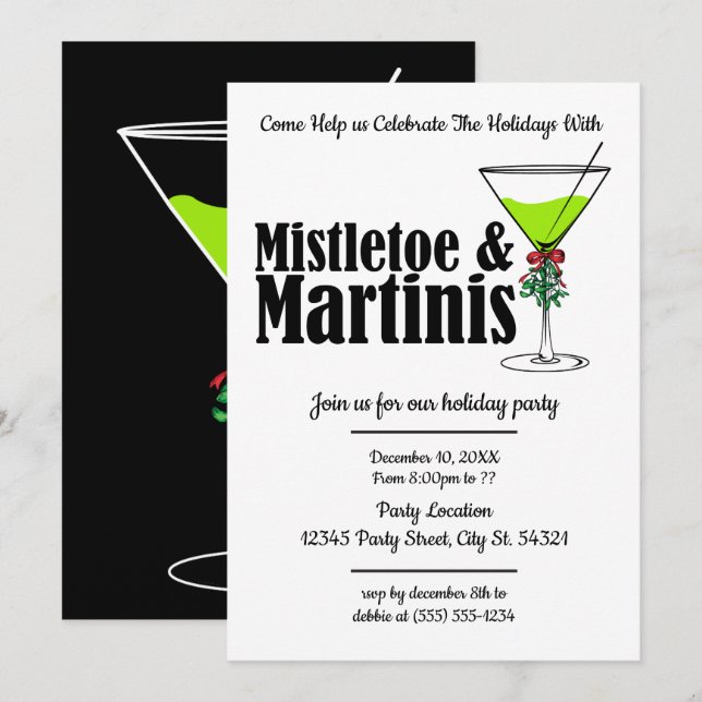 Invitations du Mistletoe et du Parti Martinis (Devant / Derrière)
