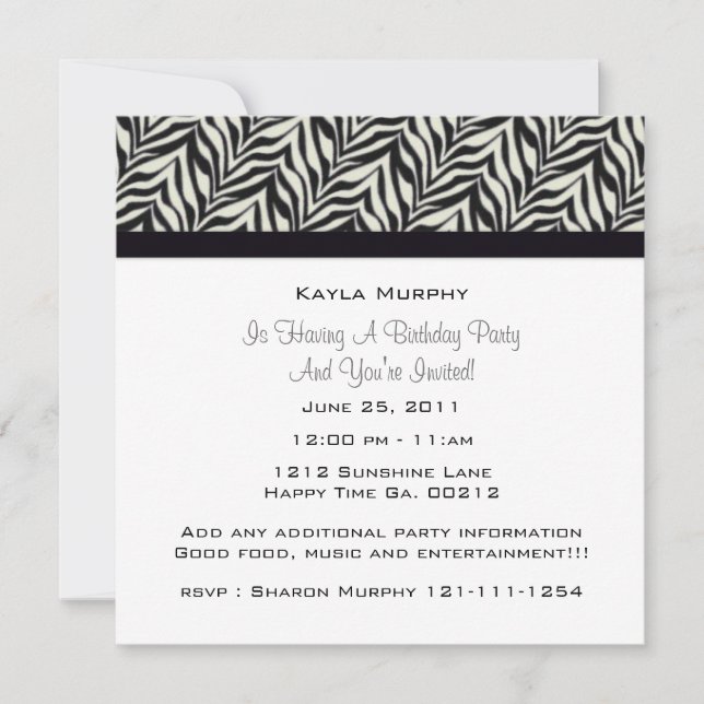 Invitations du Monogramme Zebra Party (Devant)