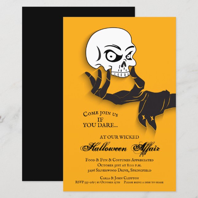 Invitations du parti Halloween (Devant / Derrière)