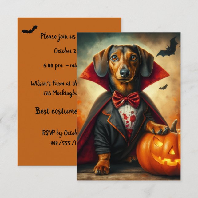 Invitations du parti Halloween Dachshund Dracula (Devant / Derrière)