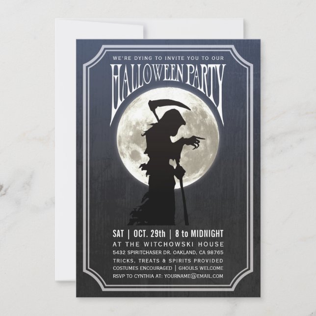 Invitations du parti Halloween| Moon & Grim Reaper (Devant)