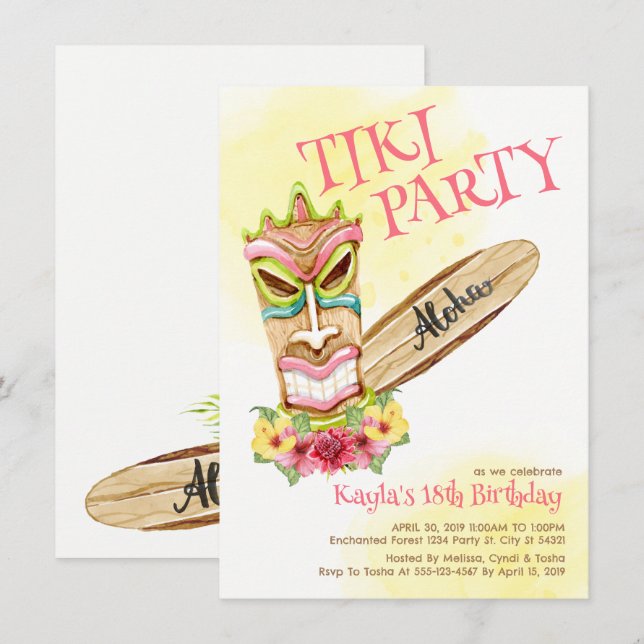 Invitations du parti Hawaiian Tiki (Devant / Derrière)