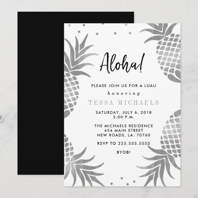 Invitations du parti Silver Pineapple Luau (Devant / Derrière)