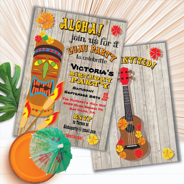 Invitations du parti Tropical Luau Tiki (Créateur téléchargé)