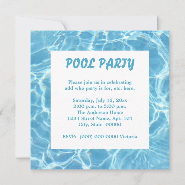 Invitations du pool Party (Devant)