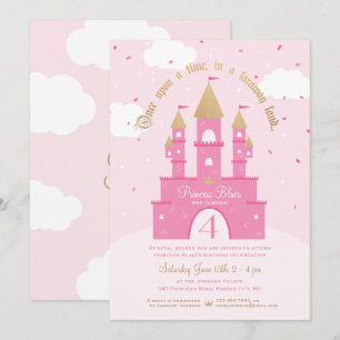 Invitations du Princess Party   Château rose et or
