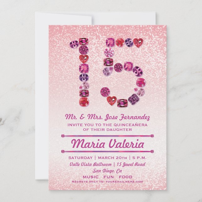Invitations du Quinceañera, 15e anniversaire bijou (Devant)