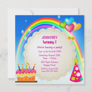 Invitations du Rainbow & Cake Girl's Cute Birthday