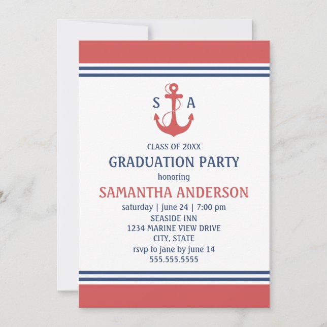Invitations du Red Nautical Graduation Party (Devant)