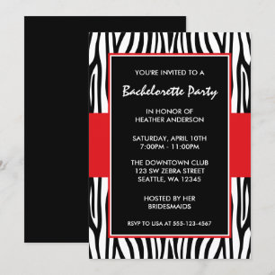 Invitations du Red Zebra Bachelorette Party