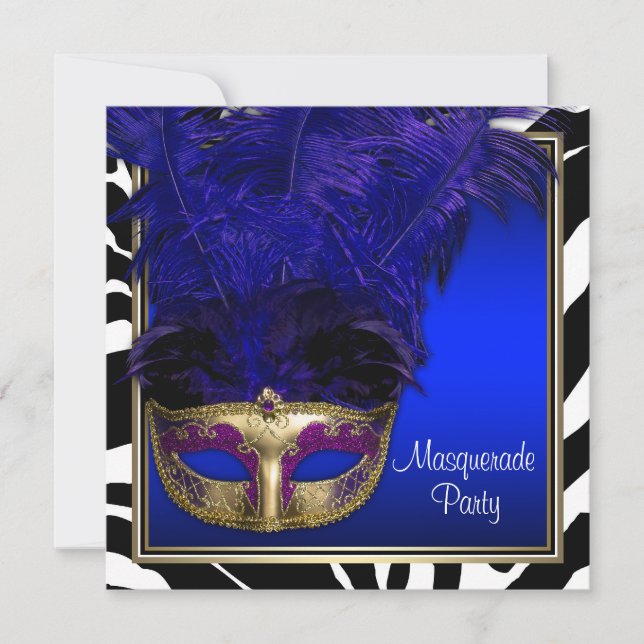 Invitations du Royal Blue Zebra Masquerade Party (Devant)