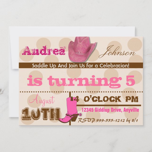 Invitations du SaddUp Cowgirl Birthday Party (Devant)