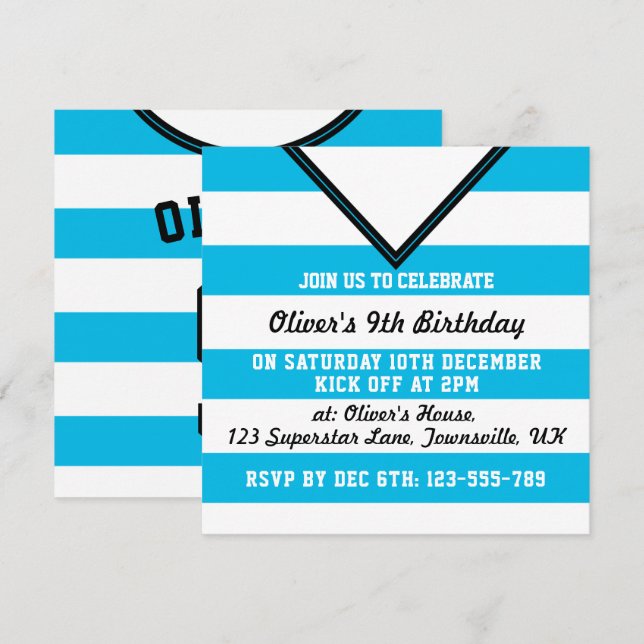 Invitations du Soccer Jersey à thème Modèle, Bleu (Devant / Derrière)