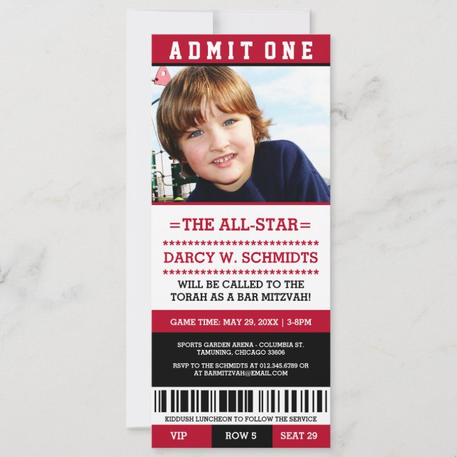 Invitations du Sports Ticket Bar Mitzvah (Devant)