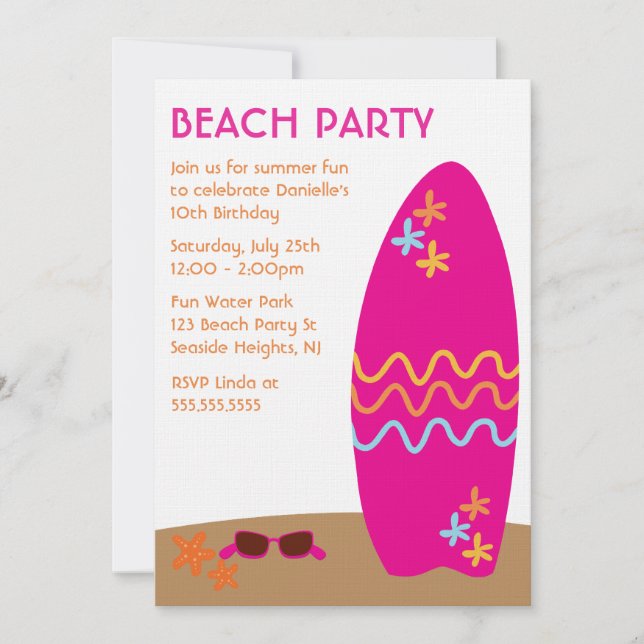 Invitations du Surfboard Beach Party (Devant)
