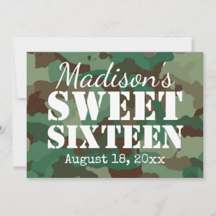 Invitations du Sweet sixteen Camo Vert