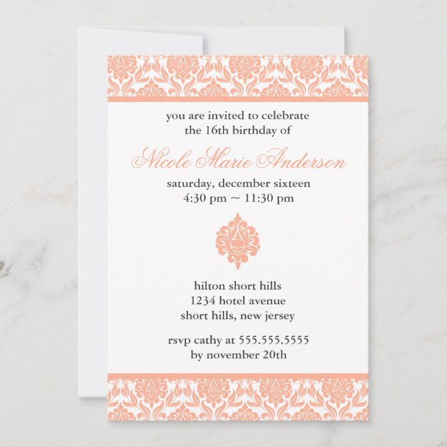 Invitations du Sweet sixteen Damas (Devant)