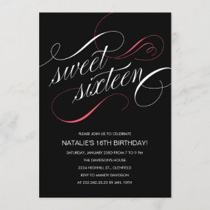 Invitations du Sweet sixteen de concepteur noir