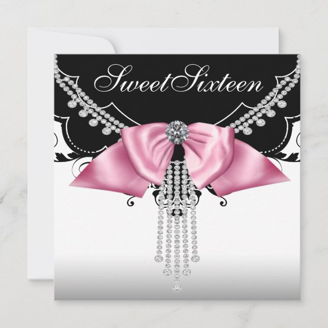 Invitations du Sweet sixteen noir blanc rose (Devant)