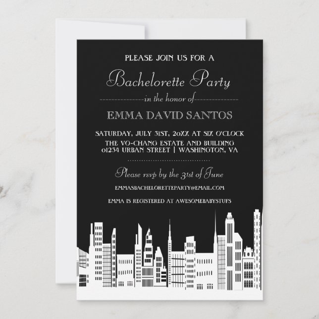 Invitations du Urban City Bachelorette Party (Devant)