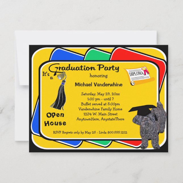 Invitations du Yorkiepoo Black Graduation Party (Devant)