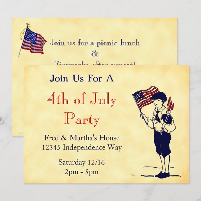 Invitations édifiables patriotiques pour la fête d (Devant / Derrière)