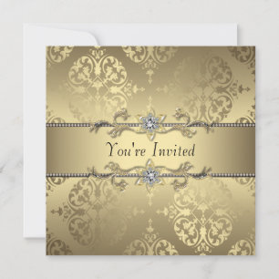 Invitations Elegant Gold Black Damask Party