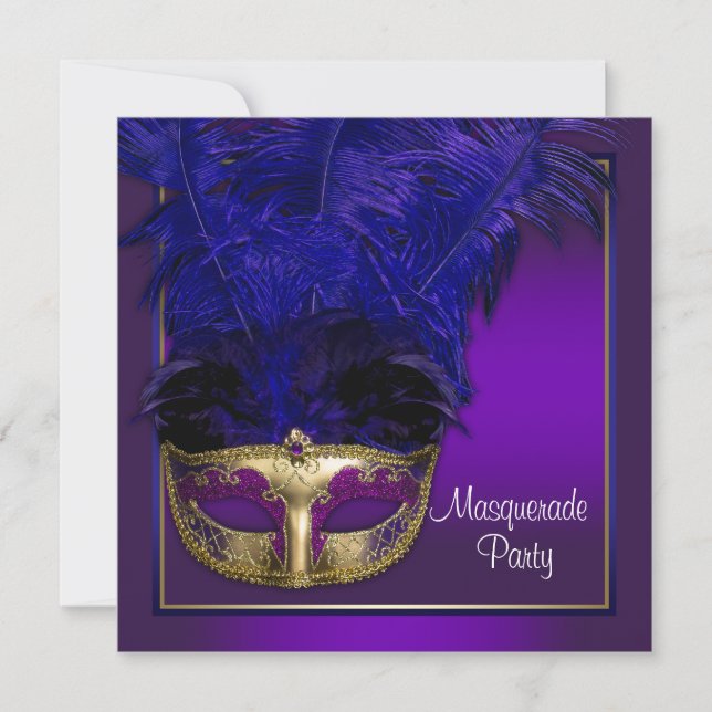 Invitations Elegant Purple Gold Masquerade Party (Devant)