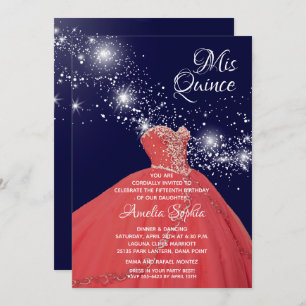Invitations Elegant Red Gown Quinceañera