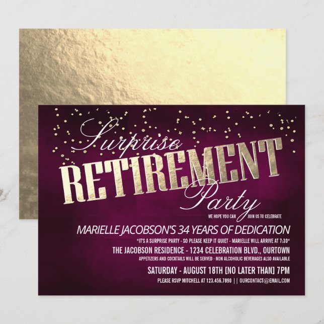 Invitations Elegant Surprise Retirement Party (Devant / Derrière)