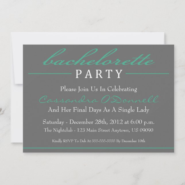 Invitations élégantes à la Bachelorette Green fonc (Devant)