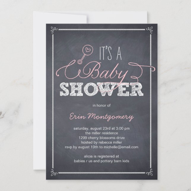 Invitations élégantes à la douche pour bébés - ros (Devant)